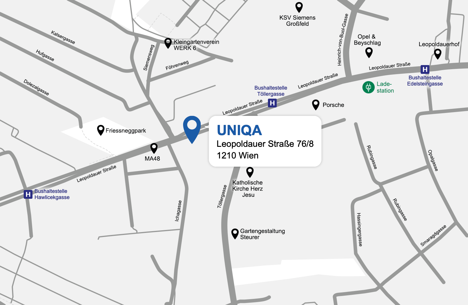 Eine detaillierte gezeichnete Karte der UNIQA Generalagentur Wolf & Partner